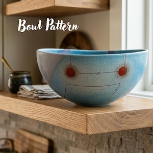 Handmade Ceramic Slab Bowl Slab Pottery Handbuilding Modern Decorative Pottery Vessel Artistic Handbuilt Clay Bowl with Graphic Design DIY