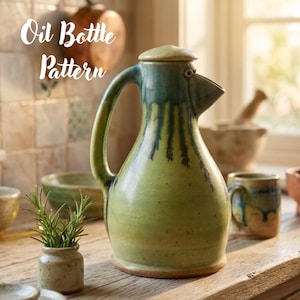 Botella dispensadora de aceite, patrón de cerámica imprimible, patrón de botella de cerámica en PDF, diseño de botella de aceite/aceitera, botella de cerámica artesanal para verter aceite.
