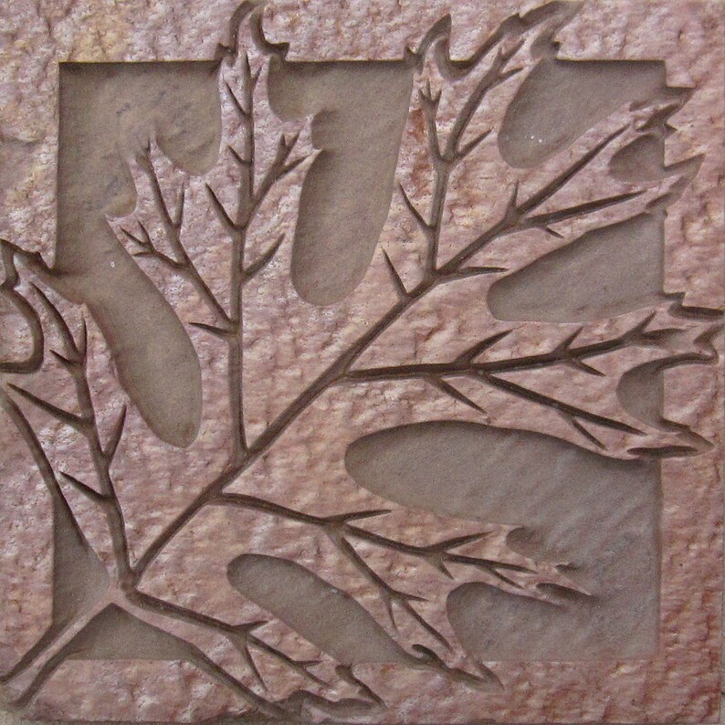 6x6 Black Oak Leaf Tile Etched Copper Slate Stone ...