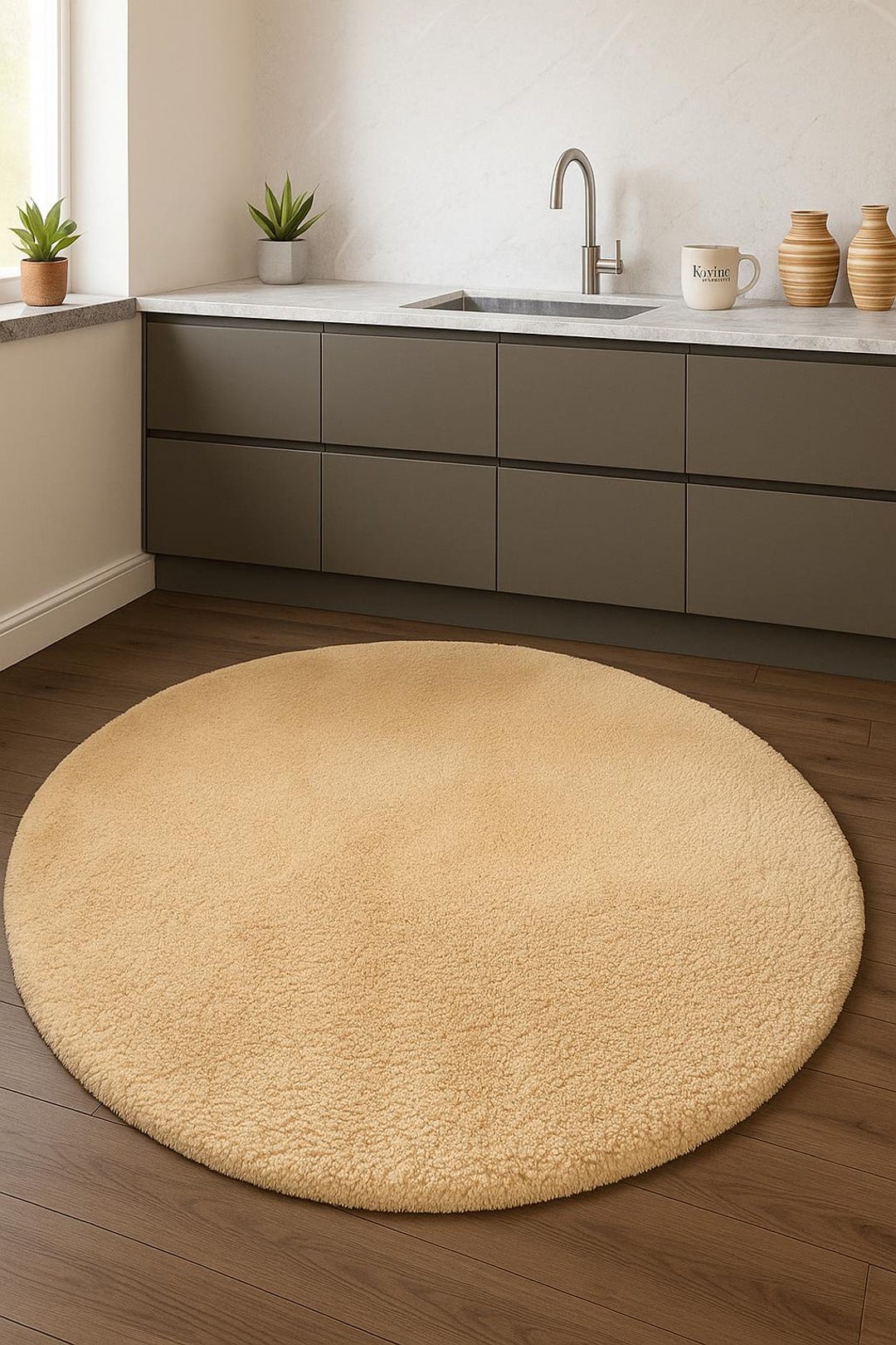 Kitchen Circle Rugs Kevline Home Beige Round Plush Kitchen Rug Soft Washable Non Slip ...