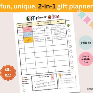 2025 bullet journal planer prezentów cyfrowy tracker urodzin arkusz kalkulacyjny prezentów lista zakupów roczny arkusz kalkulacyjny budżetu bujo wstaw pomysł na dziennik