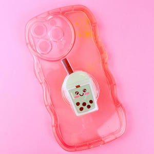 Bunny Milk Cute Bunny Rabbit Drinking Boba Bubble Milk Tea Soft Pink PopSockets PopGrip: Swappable Grip For Phones & Tablets Boba Bubbles