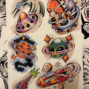 Traditional Tattoo Flash Sheet Print: Interdimensional Space Art