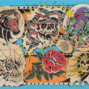 Traditional Tattoo Flash Sheet Print: Baby Blue Old School Art