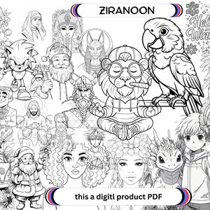 Mega Bundle Coloring Pages PDF | 50 Fun Characters, Fantasy, Animals, and Holiday Designs | Printable Digital Art for Kids and Adults