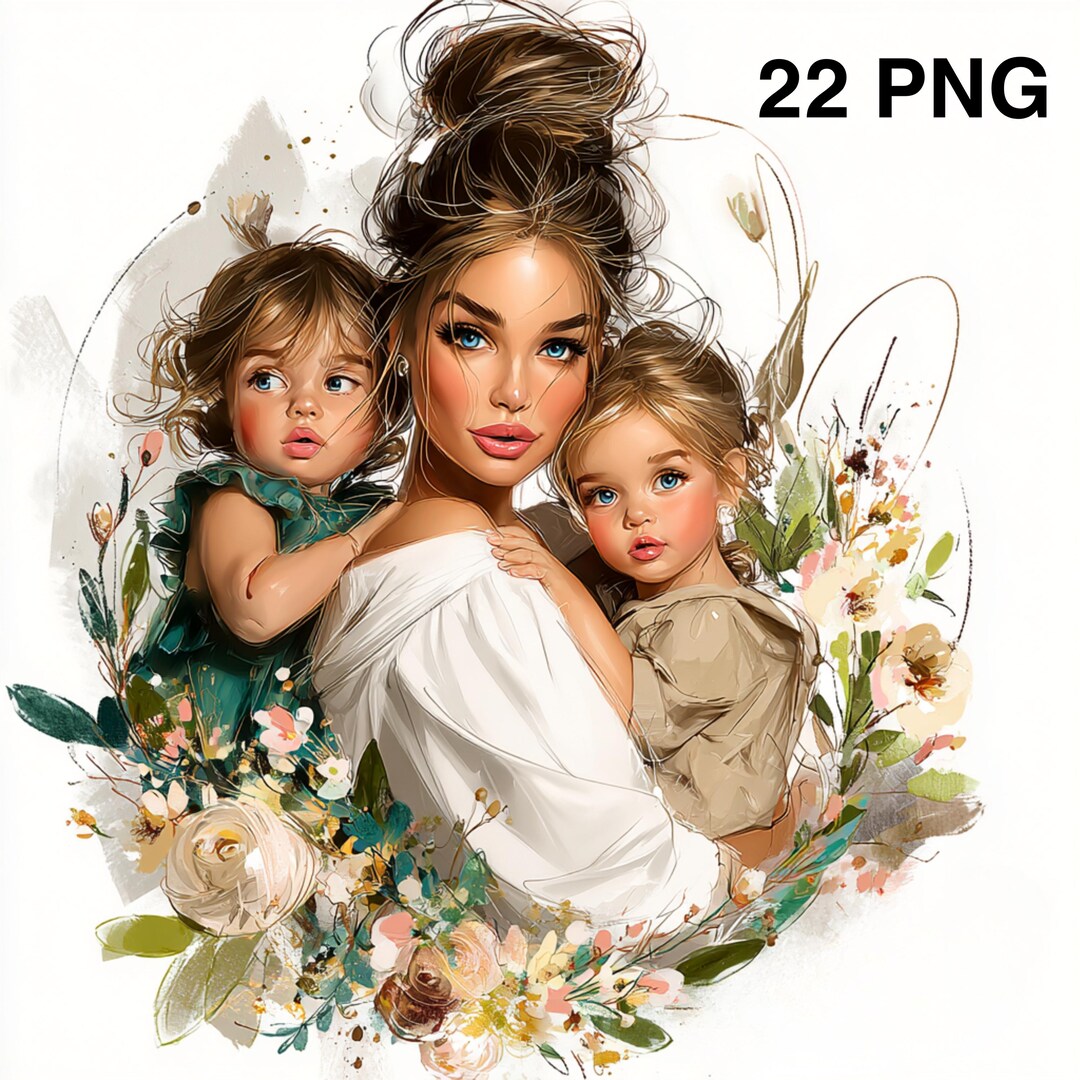 22 PNG Watercolor Mother's Day Clipart Flowers Mom and Baby Clipart ...