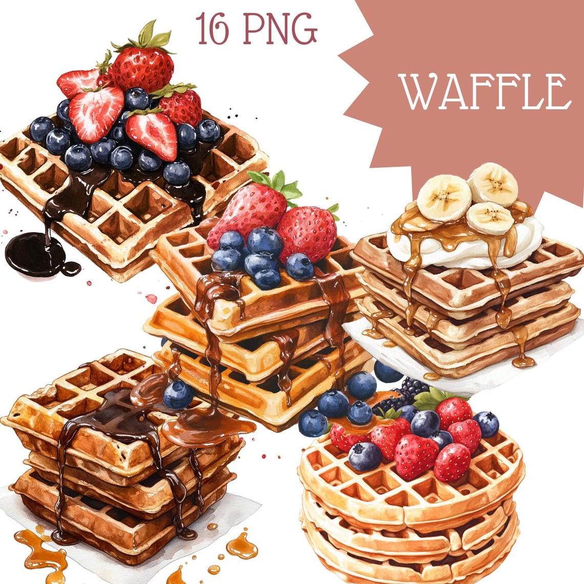 16 PNG Waffle Watercolor Clipart on Transparent Background Dessert PNG ...