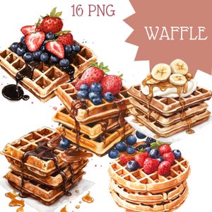 16 PNG Waffle watercolor clipart on transparent background Dessert PNG Waffle Digital Images Waffle PNG Commercial Use Food Clipart
