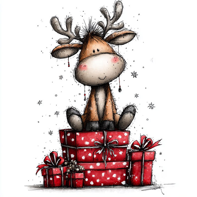16 PNG Cute Christmas Deer Clipart Quirky Reindeer Cute Holiday ...