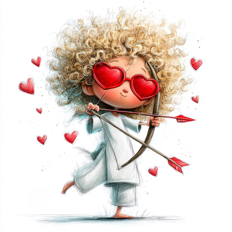 16 PNG Whimsical Valentine Cupid Clipart Love Angel Valentine's Day Decor Festive Illustrations Charming Watercolor Cupid Digital Download image 8