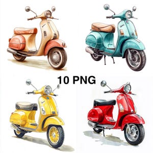 10 PNG Watercolor Vintage Scooter clipart Bike clip art Moped Commercial use Retro Scooter Printable Watercolor clipart Vintage Motorbike