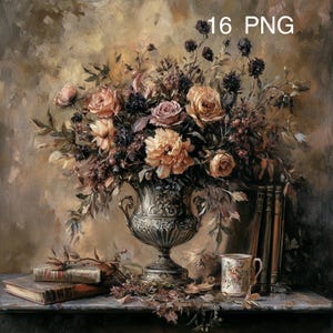 16 PNG Watercolor Shaby chic metal vase Gothic Floral Clipart Magical Gothic Flowers Scrapbook Supply Digital Image Download Gothic Decor