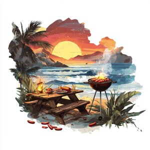 14 PNG Beach Summer BBQ Watercolor Barbecue Clipart Bundle Grill Party ...