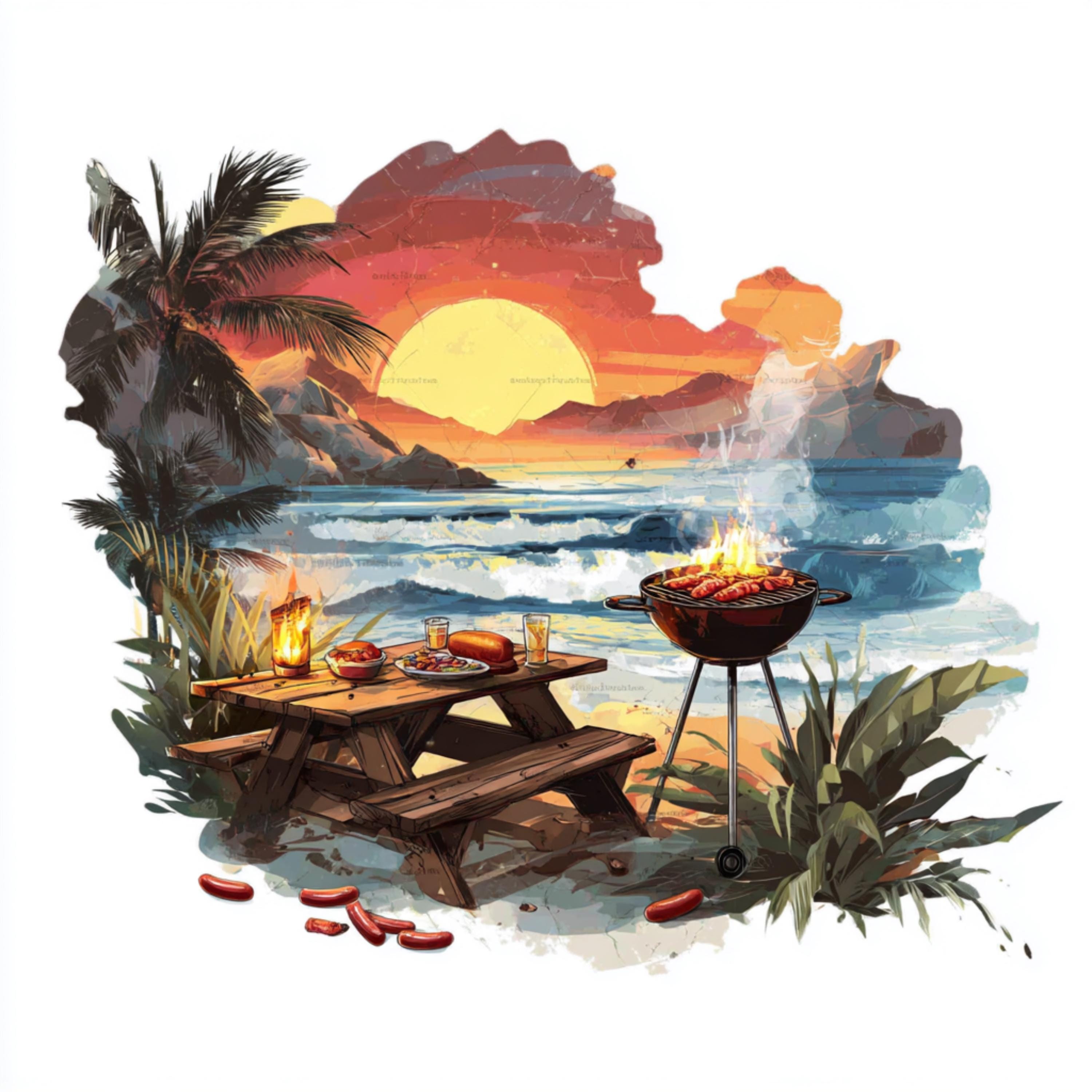 14 PNG Beach Summer BBQ Watercolor Barbecue Clipart Bundle Grill Party ...