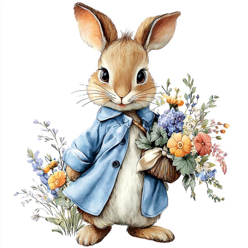 17 PNG Floral Spring Bunny With Flowers Watercolor Farm Bunny Clipart ...