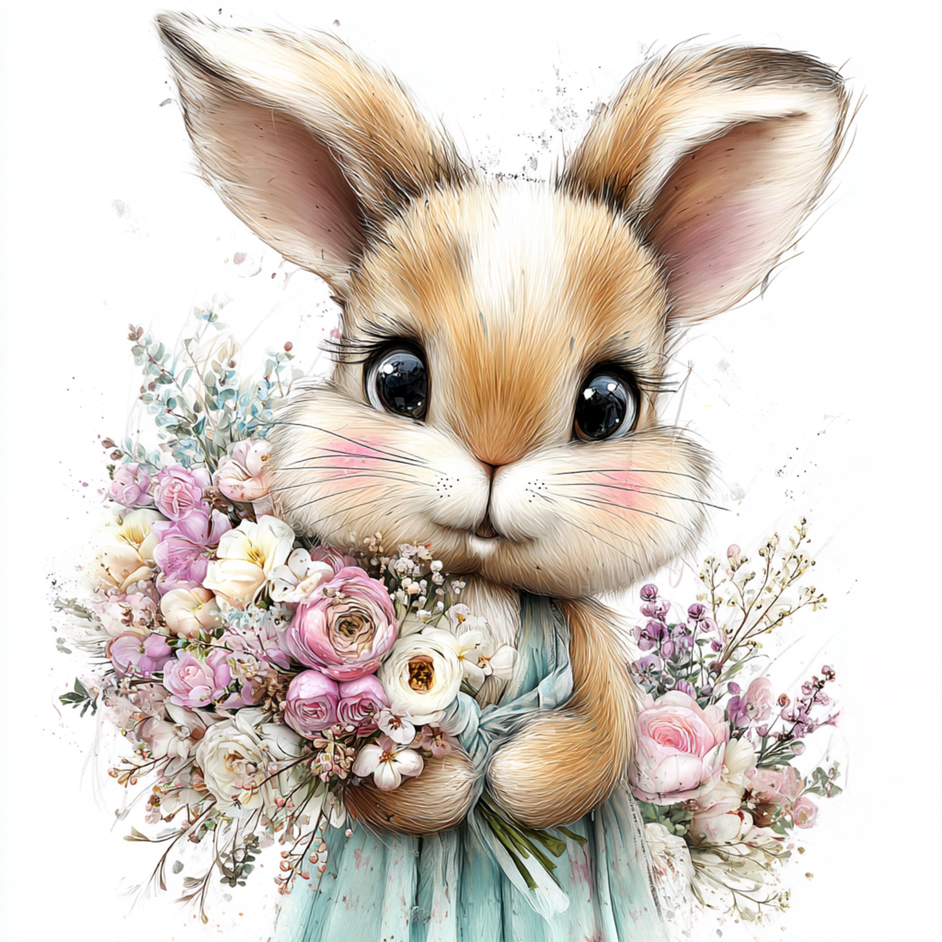 16 PNG Floral Spring Bunny Watercolor Farm Bunny Clipart Printable ...