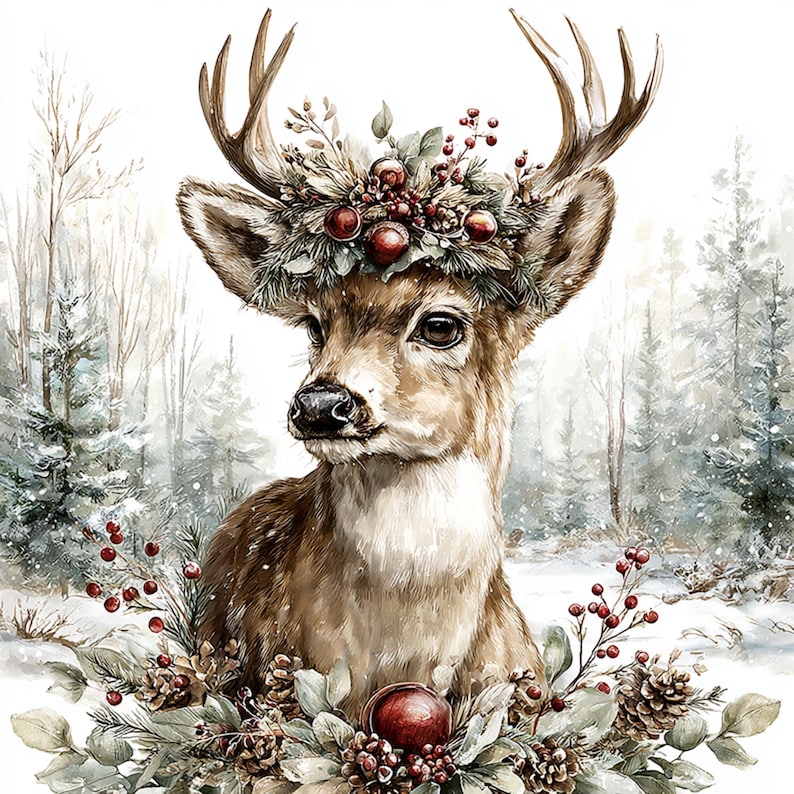 12 PNG Christmas Deer Clipart Reindeer Christmas Tree Instant Download ...