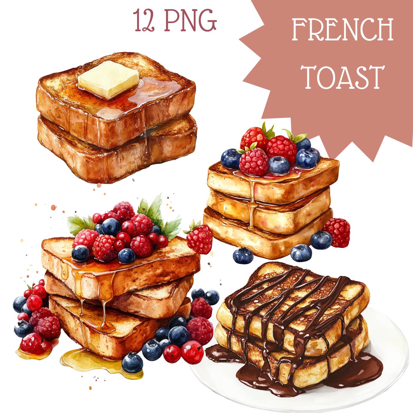12 PNG Watercolor French Toast Clipart, Digital Food Clipart, Junk ...