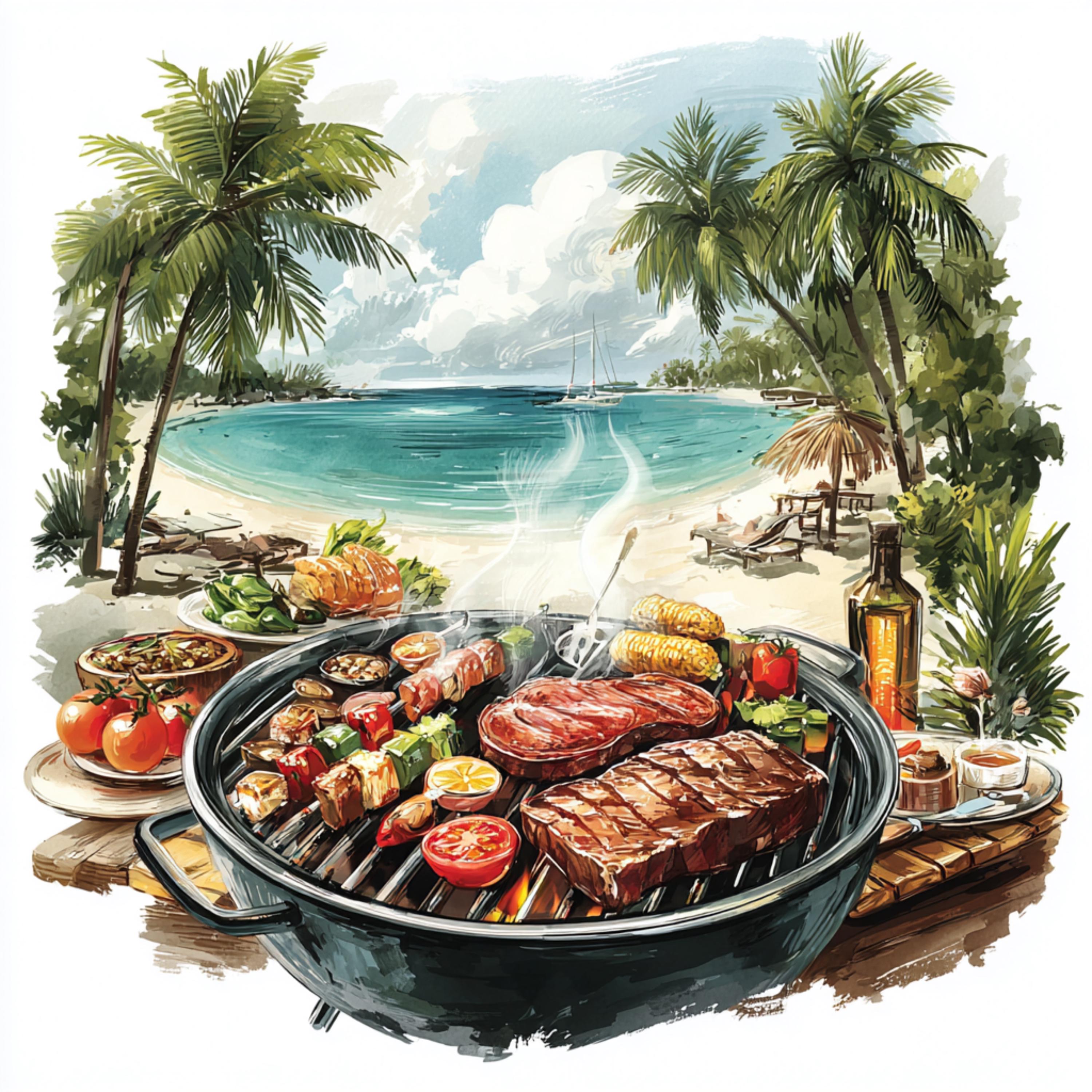 14 PNG Beach Summer BBQ Watercolor Barbecue Clipart Bundle Grill Party ...