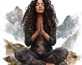 22 PNG Black woman Praying in mountains African American Woman Praying Meditation clipart Christian Prayer Prayer Clipart Digital Download