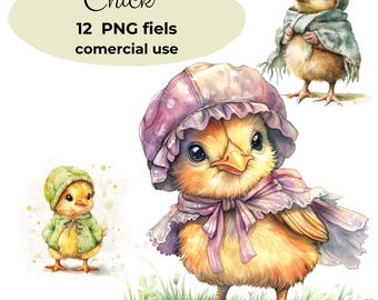 12 Clipart Baby Chick Clipart Bundle Scrapbooking Chick Art Nursery Decor Watercolor chick Cute Chick Commercial clip art Easter Chick
