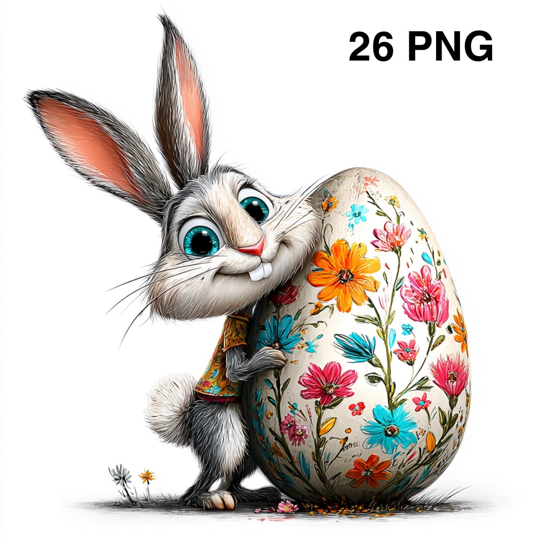 26 PNG Easter Bunny Clipart Watercolor Spring Rabbit Printable Quirky ...