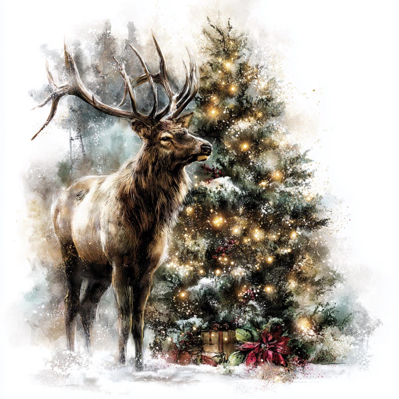 15 PNG Christmas Deer Clipart Reindeer Christmas Tree Instant Download ...