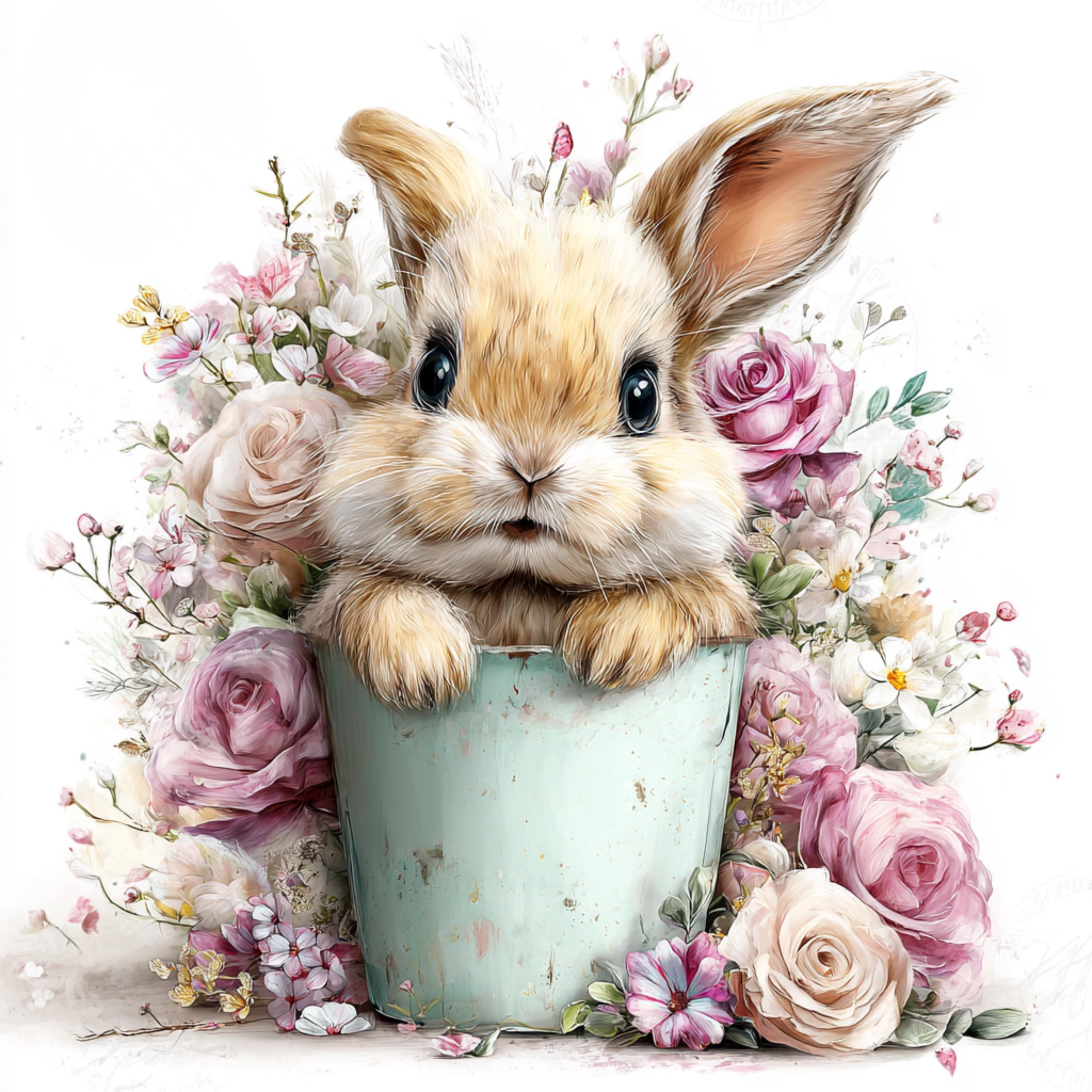 16 PNG Floral Spring Bunny Watercolor Farm Bunny Clipart Printable ...