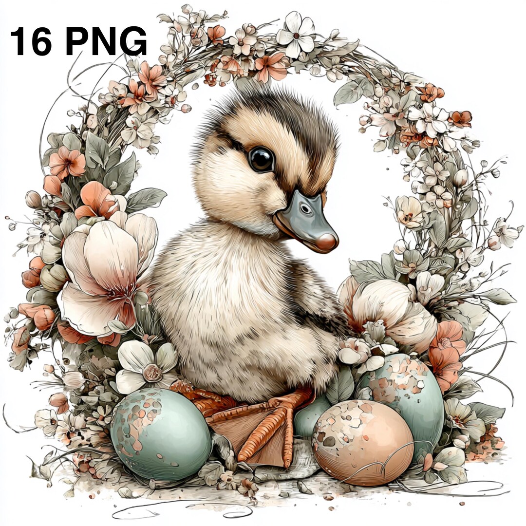 16 PNG Duckling Floral Clipart Watercolor Spring Duck Graphics Baby ...