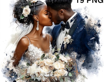 19 PNG Afroamerykańska Para Ślubna ClipArt Ślub Małżeństwo Scrapbooking Papier Rzemiosło Dzień Ślubu Romantyczny Dziennik Śmieci Czarna Miłość Sztuka