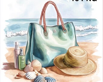 15 Beach Bags flowers Beach View Clipart Watercolor Beach Bag Beach Clipart Digital Download Summer Clipart Watercolor Sea Commercial Use