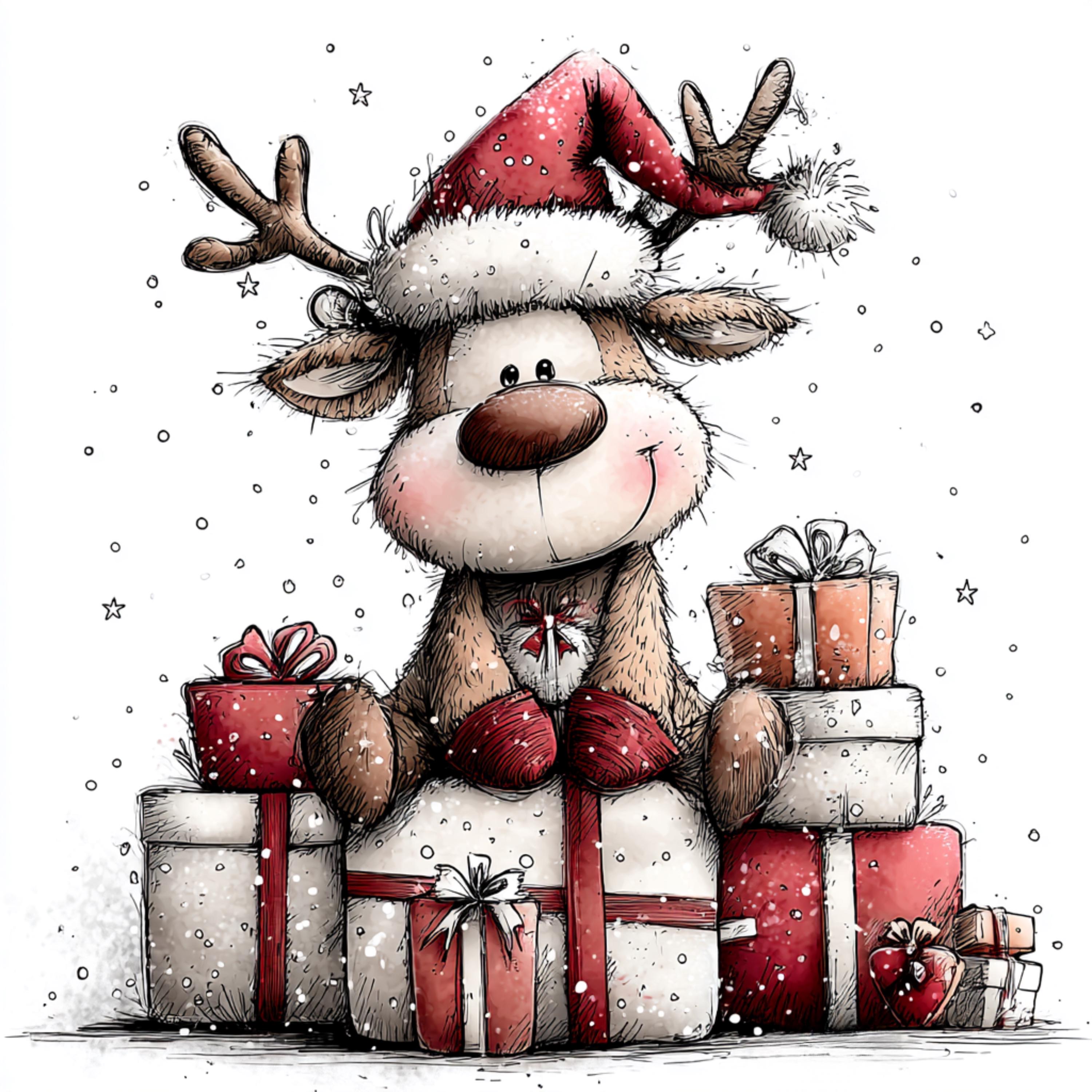 16 PNG Cute Christmas Deer Clipart Quirky Reindeer Cute Holiday ...