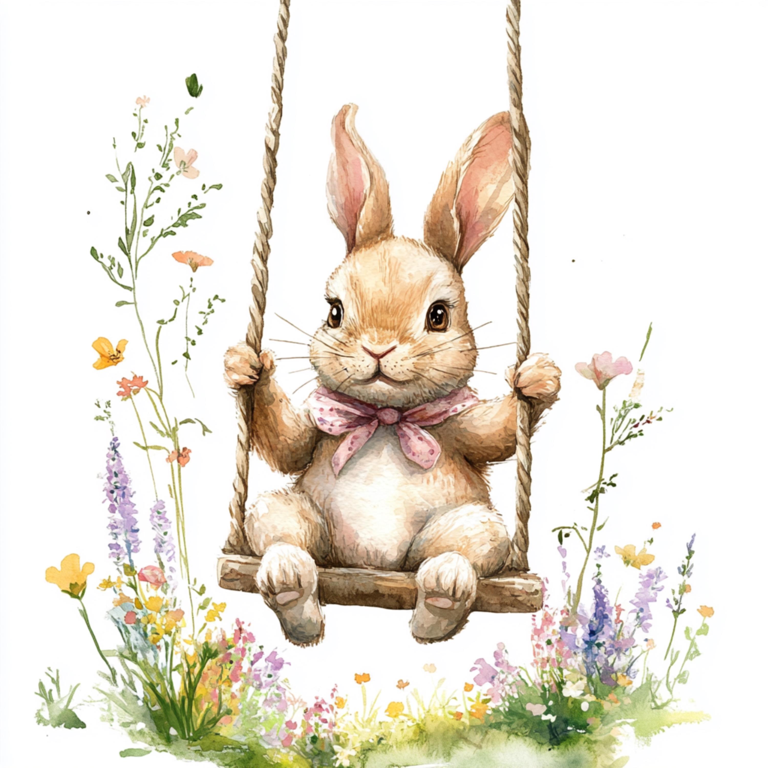 12 PNG Bunny on a Swing Clipart Easter Clipart Nursery Wall Art Swing ...