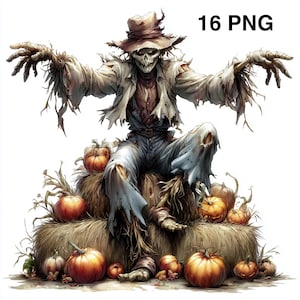 16 PNG Scary Scarecrow Clipart Pumpkin Patch Scarecrow Scarecrow Graphics Halloween Sublimation Digital download Scarecrow fall Paper Craft