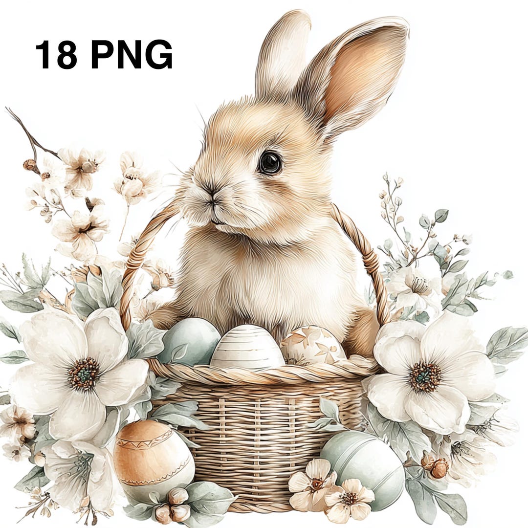 18 PNG Floral Spring Bunny Watercolor Farm Bunny Clipart Printable ...