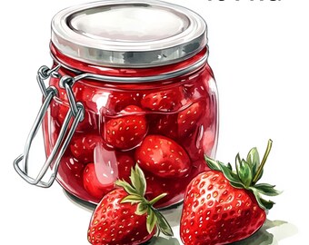 15 PNG Strawberry Jam Jar Clipart Printable Watercolor Food sweet treat Paper craft Commercial Use Strawberry Images Download Clipart