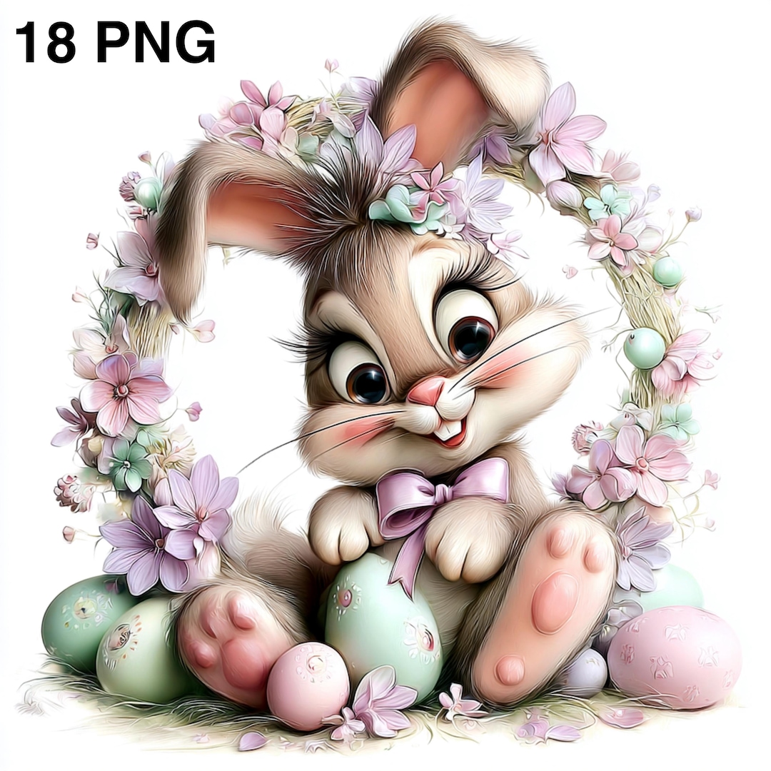 18 PNG Floral Easter Spring Bunny Watercolor Farm Bunny Clipart Digital ...