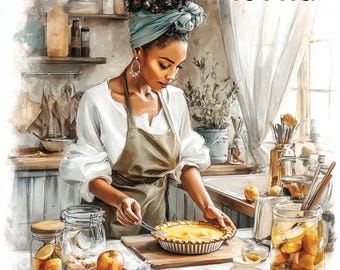 16 PNG Acuarela Mujer Negra Cocinando Clipart Mamá Afroamericana Cocinando Horneando Mujer en la Cocina Descarga Digital Manualidad de Papel