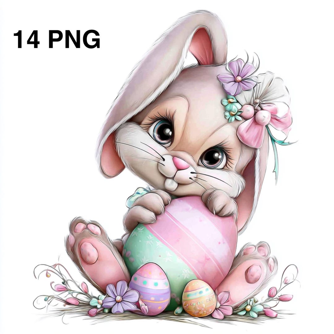 14 PNG Easter Spring Bunny Watercolor Farm Bunny Clipart Digital ...