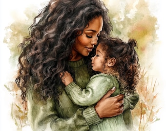 13 PNG Mother's Day Bundle  African American Mother and Daughter Son Clipart Black Girl Mom Watercolor Mother Mommy clipart Girl graphics
