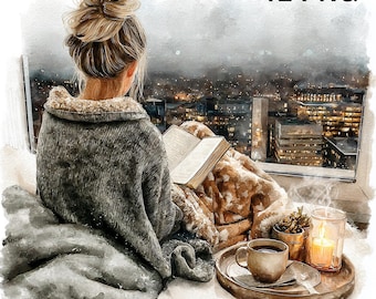 12 PNG gemütlichen Balkon Haus Clipart Frau Bücherwurm lesen Mode Mädchen digitaler Download, Papier Handwerk kommerzielle Nutzung Papier Handwerk Frau Buch