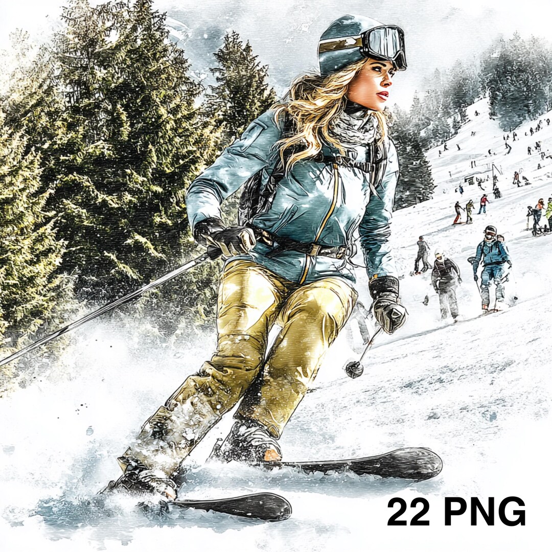 22 PNG Watercolor Woman Skiing Clipart Winter Sports Ski Slalom Clipart ...