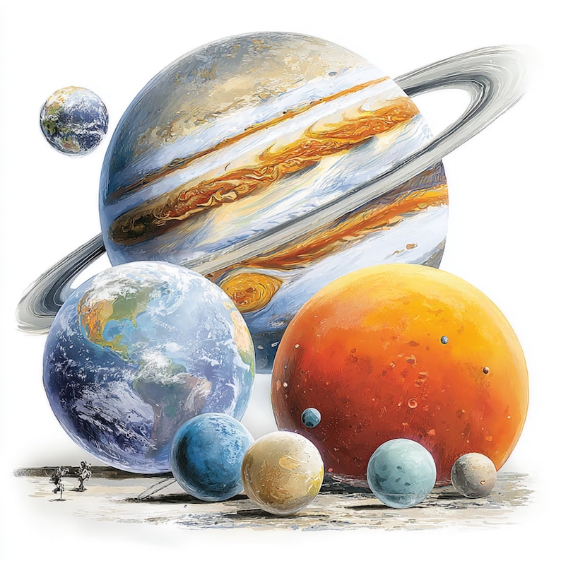 Iconic Planets 17 PNG Watercolor Solar System Planets Clipart Space Clipart Space ...