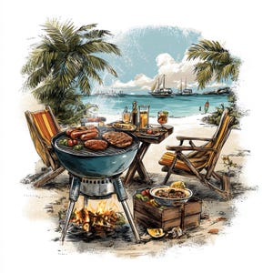 14 PNG Beach Summer BBQ Watercolor Barbecue Clipart Bundle Grill Party ...