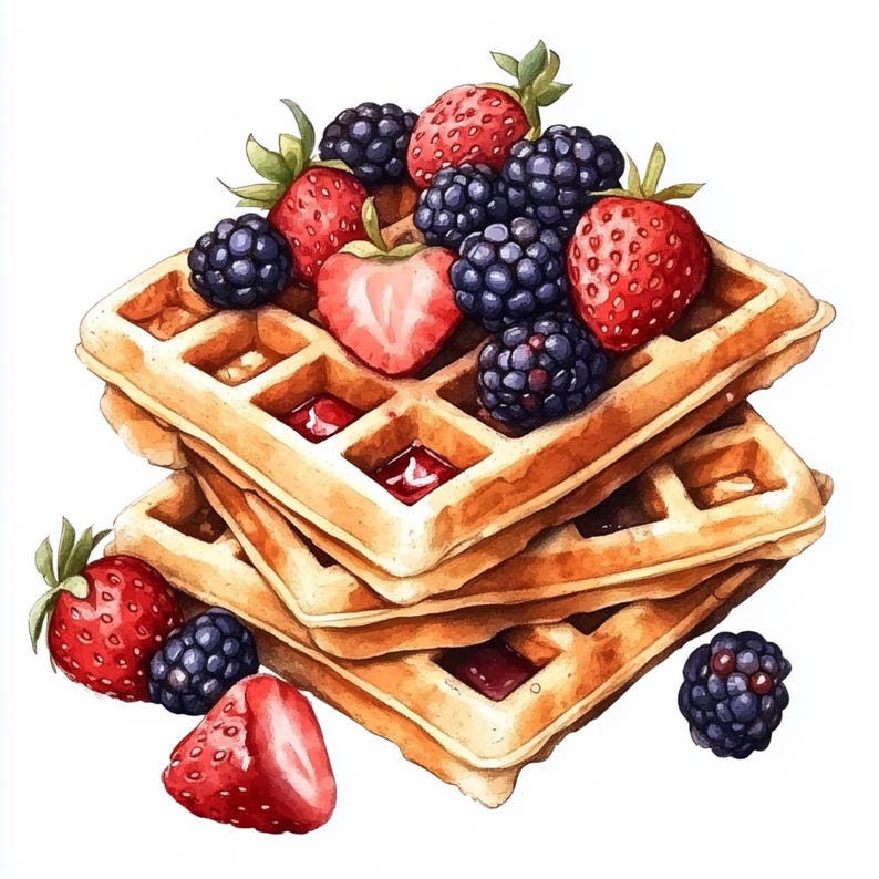 16 PNG Waffle Watercolor Clipart on Transparent Background Dessert PNG ...