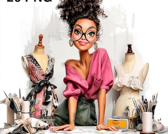20 PNG Black woman fashion designer clipart Crafting Afro Gir Black Woman work Fashion Sewing Clipart Afro-American Girls Card Making