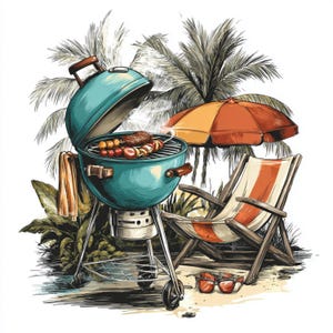 14 PNG Beach Summer BBQ Watercolor Barbecue Clipart Bundle Grill Party ...
