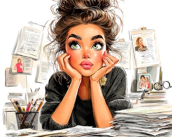24 PNG Wunderliche Arbeits Mädchen Professionelle Mädchen schrullig Dame Digital Download Kreative Junk Journal Lifestyle Handwerk Büro Dame Clipart Arbeit