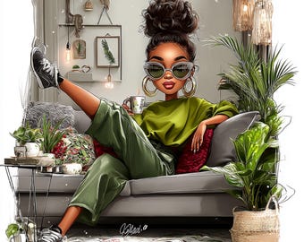 23 PNG Black girl at home Self care relax clipart Self-Care Winter Evening Black Woman Magic Bundle Afro-American Girls Card Making