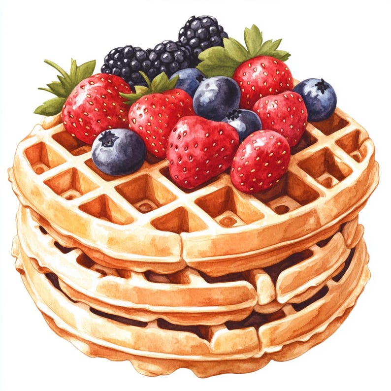 16 PNG Waffle Watercolor Clipart on Transparent Background Dessert PNG ...